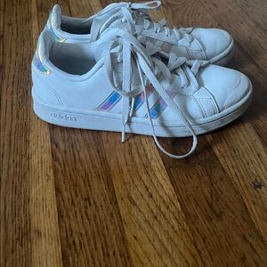 Adidas White Shoes with Iridescent Accents